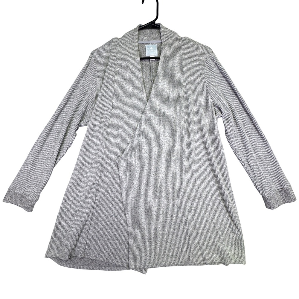Sunday Cardigan Sweater Women's Size XL Grey‎ Ribbed Open Front Long Sleeve Knit